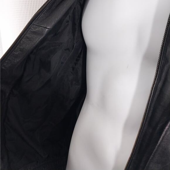 VINTAGE OSCAR PIEL! HOT BLACK GENUINE LEATHER, AMERICA BIKER/MOTO JACKET! SZ L - Picture 8 of 11